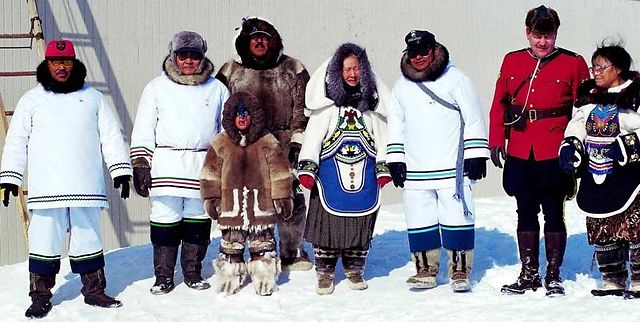 A ceremony commemorating the establishment of Nunavut, April 1999