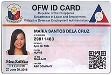 Official sample of an Overseas Filipino Worker (OFW) ID card OFW ID Card sample.png