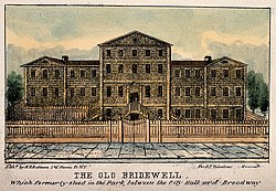 Old Bridewell, New York, America. Coloured lithograph by H.R Wellcome V0014022.jpg