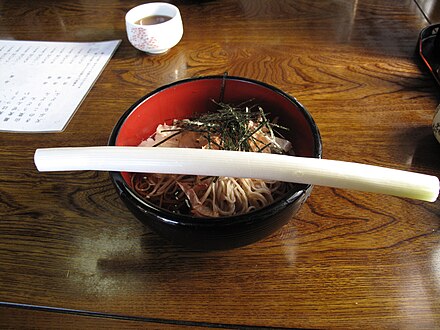 Negi-soba, eaten with a leek stalk
