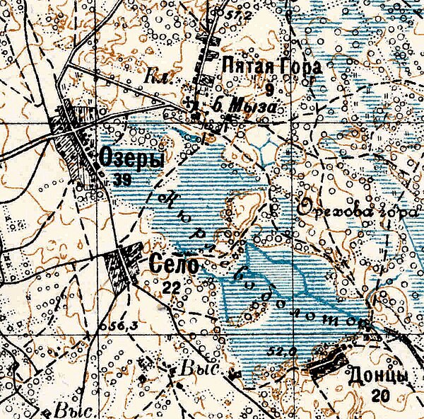 Деревня Пятая Гора на карте 1934 года