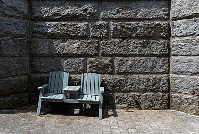 Pair of arm chairs at Fort Knox, Maine, US