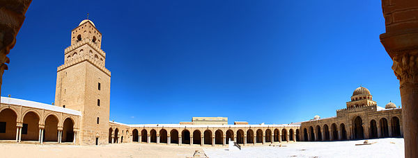 Panorama of the courtyard of the Great Mosque of Kairouan (in Tunisia).