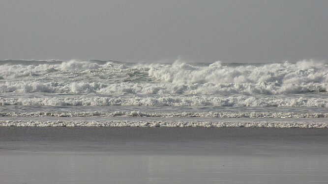 Waves coming in to Perranporth Beach, Cornwall, England