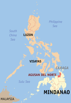 Mapa iti Filipinas a mangipakita ti pakasarakan iti Agusan del Norte.