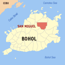 Mapa sa Bohol nga nagapakita kon asa nahimutangan ang San Miguel