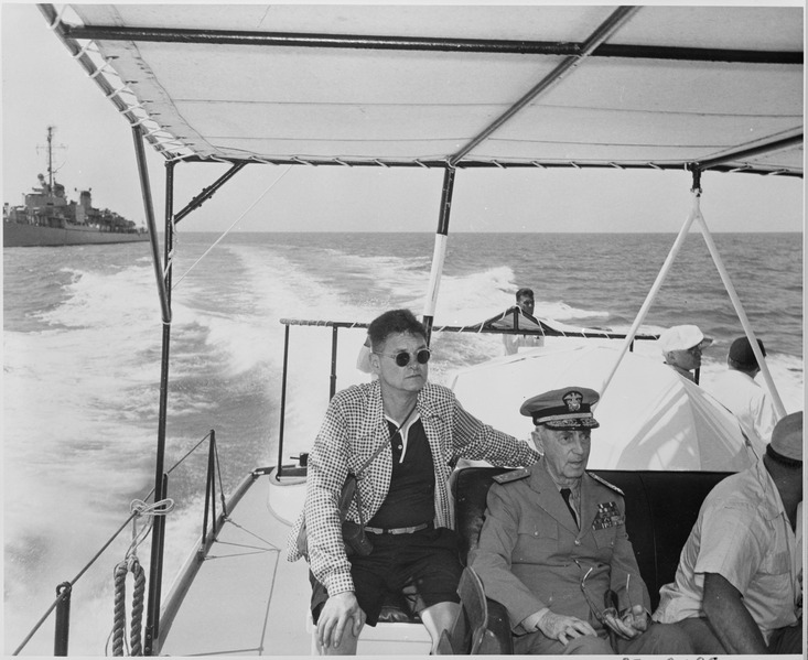 File:Photograph of Fleet Admiral William Leahy, President Truman, and others on board the "Big Wheel," a boat transporting... - NARA - 200590.tif