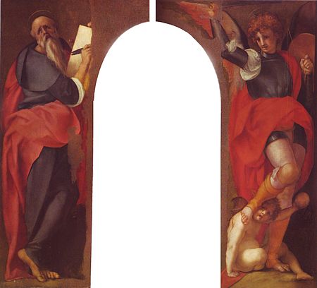 Saint John the Evangelist and Michael the Archangel (1518) by Pontormo Pontormo, santi giovanni e michele.jpg