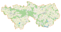 Mapa konturowa powiatu lidzbarskiego, po prawej znajduje się punkt z opisem „Lidzbark Warmiński”