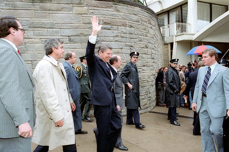 File:President Ronald Reagan moments before he was shot in an assassination attempt 1981.jpg