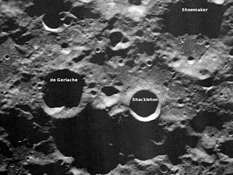 The Moon's Shackleton Crater, as imaged by Earth-based radar Radar Image of the Lunar South Pole from Jean-Luc Margot's PhD thesis.jpg