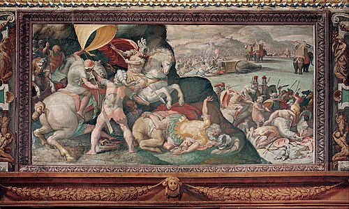 La bataille de Zama, peinte dans la partie supérieure, sous le plafond (par Roviale Spagnolo).