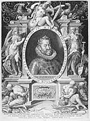 Aegidius Sadeler (after a painting by Hans von Aachen). Portrait of Rudolf II, Holy Roman Emperor label QS:Len,"Portrait of Rudolf II, Holy Roman Emperor" label QS:Lpl,"Portret Rudolfa II, cesarza" 1603. エングレービング. Various collections.