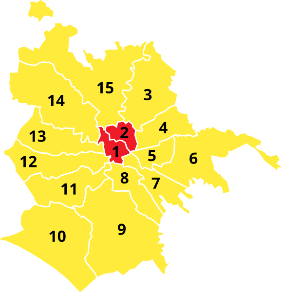 File:SVG map of the results by municipi of the first round of the 2016 Rome mayoral election.svg