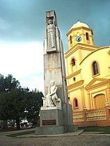 Monument to Salvador Brau in front of the San Miguel Arcángel Roman Catholic church (1783), Cabo Rojo