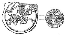 Dessins du recto et du verso d'un sceau montrant un chevalier en armure à cheval.
