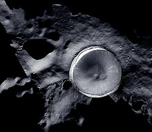 The lunar south pole at the center of this image, situated on the rim of Shackleton Crater. Mosaic image created by LROC (Lunar Reconnaissance Orbiter) and ShadowCam Shackleton Crater.jpg