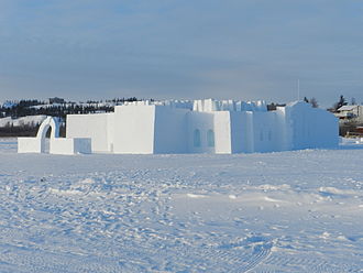 The annual snowcastle on Great Slave Lake, Yellowknife, 2013 Snowcastle underconstruction Yellowknife.JPG