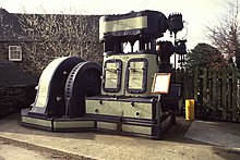 Belliss and Morcom reciprocating engine and generator set, preserved at the Crich Tramway Museum Steam engine at Crich Tramway Museum - geograph.org.uk - 335291.jpg