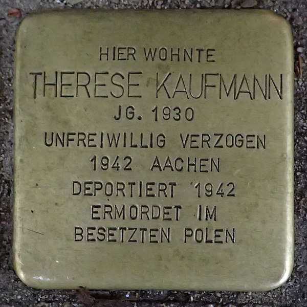 File:Stolperstein Heinsberg Hochstraße 38 Therese Kaufmann.jpg