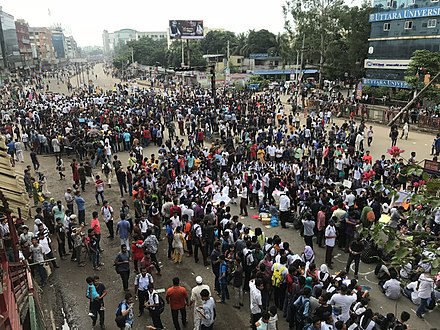 Students blocking a road in Uttara, North Dhaka, 2 August 2018 Students Blocked Road for safe road.jpg