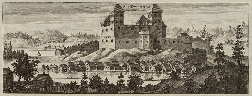 Häme Castle featured in Erik Dahlbergh's Suecia Antiqua et Hodierna, 1660-1716.