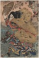 Image 14 Suikoden Woodblock artist: Utagawa Kuniyoshi This woodblock print, titled Kinhyōshi yōrin, hero of the Suikoden, is one of a series created by the Japanese artist Utagawa Kuniyoshi between 1827 and 1830 illustrating the 108 Suikoden ("Water Margin"). The publication of the series catapulted Kuniyoshi to fame. The story of the Suikoden is an adaptation of the Chinese Shuǐhǔ Zhuàn; during the 1800s, the publication of this woodblock series and other translations of the novel created a Suikoden craze in Japan. Following the great commercial success of the Kuniyoshi series, other ukiyo-e artists were commissioned to produce prints of the Suikoden heroes, which began to be shown as Japanese heroes rather than the original Chinese personages. The hero portrayed in this print is Yang Lin. More selected pictures