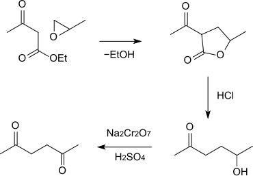 Synthesis of 2,5-hexanedione from acetoacetate and propylene oxide