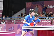 Deutsch: Tischtennis bei den Olympischen Jugendspielen 2018; Tag 9, 15. Oktober 2018; Mixed, Finale, Mixed-Doppel – Miu Hirano & Tomokazu Harimoto (JPN) gegen Sun Yingsha & Wang Chuqin (CHN) 1:3 English: Table tennis at the 2018 Summer Youth Olympics at 15 October 2018 – Mixed Final, Mixed-Double – Miu Hirano & Tomokazu Harimoto (JPN) Vs Sun Yingsha & Wang Chuqin (CHN) 1:3