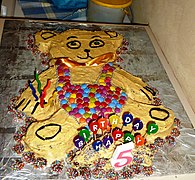 Birthday cake in the shape of a teddy bear