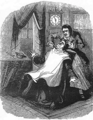 The mythical barber Sweeney Todd had his victim's bodies baked into meat pies sold to unsuspecting customers (who liked them a lot), according to the legend Todd murdering a victim.png