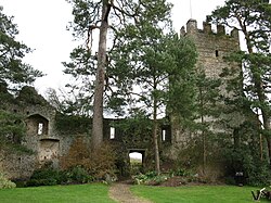 Rotherfield Greys Castle, built around 1347 Tower and ruined wall, Grey's Court.jpg