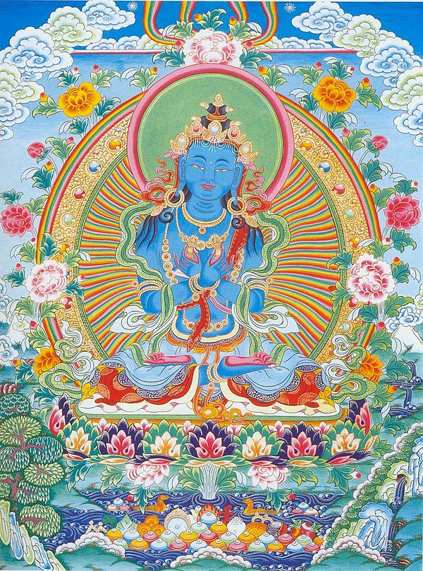 A painting of the primordial Buddha, Vajradhara, a figure of the Indo-Tibetan Buddhist tradition