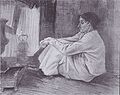 Sien ve sigarası, şöminenin yanında yerde oturmakta, kurşun kalem, siyah tebeşir, kalem ve fırça, sepya, Nisan 1882, Kröller-Müller Museum, Otterlo, Hollanda (F898, JH141) [49]