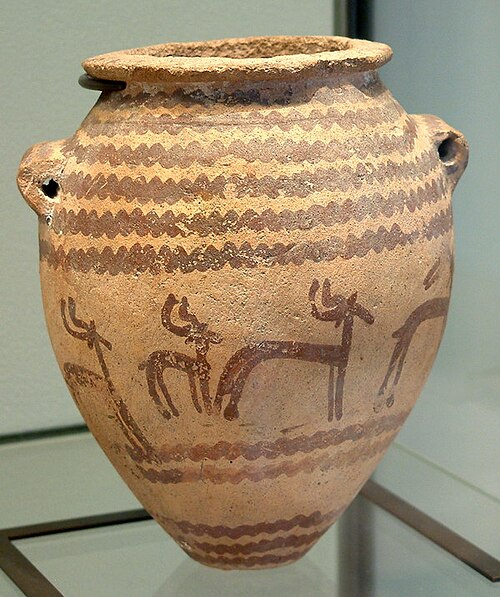 A typical Naqada II jar decorated with gazelles (Predynastic Period)