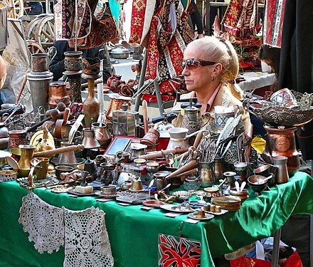 Vendor at vernissage in Yerevan, Armenia.