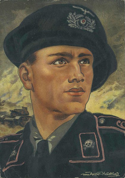 File:Werner von Axster-Heudtlaß (1898–1949) Panzersoldat im Felde Postkarte Ansichtskarte Propaganda Deutsches Reich Wehrmacht Nazi Germany Third Reich postcard lines contures on painting Verlag fuer Traditionspflege Berlin No known copyr.jpg