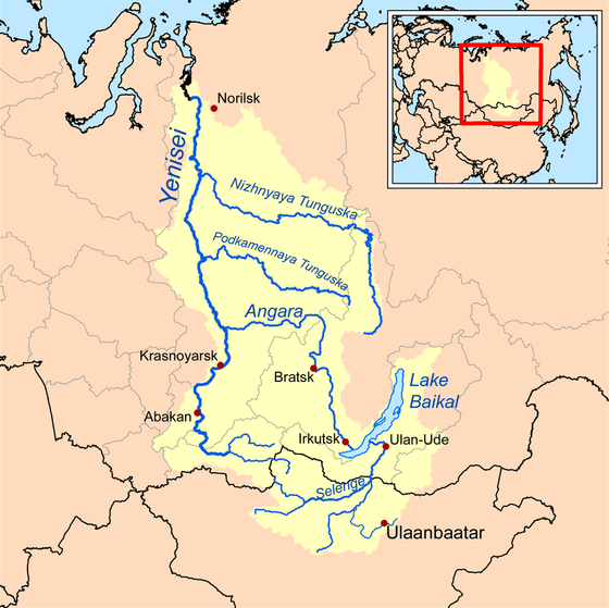 The Yenisey basin, which includes Lake Baikal