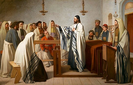 "Sermon dans un oratoire israélite", olio di Édouard Moyse, 1897