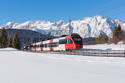 Railway line Mittenwaldbahn near of Seefeld in Tirol (Austria)