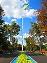 Stele met de nationale vlag van Oekraïne