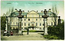 Nach Plänen des verstorbenen Johann Peter Wachter schuf Westermann 1698 bis 1702 das Lindener Schloss;
kolorierte Ansichtskarte um 1900