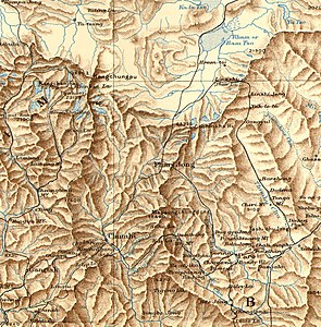 White's map; he travelled along Kyunka Chu/Charitang and crossed the mountain range at Kui La, leading to Demothang. The entire river was in Bhutanese territory according to him.