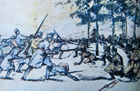 Romanian troops repelling an Austro-Hungarian attack, October 1916 1916 - Respingerea unui atac austro-ungar - desen de I Bughardt.png