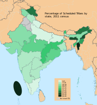Scheduled castes distribution map in India by state and union territory according to 2011 Census.[4] Punjab had the highest percentage of its population as SC (~32%), while Nagaland, Arunachal Pradesh, Andaman and Nicobar Islands and Lakshadweep had 0%.[4]