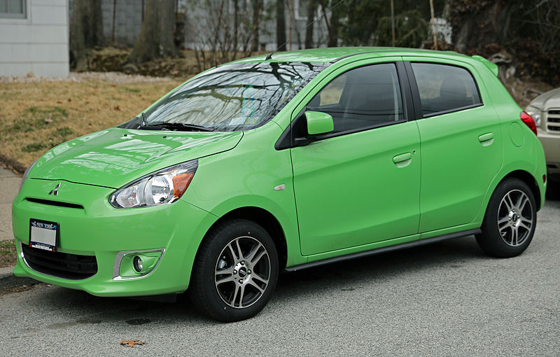 File:2014 Mitsubishi Mirage ES in green, front left.jpg