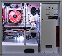 The inside of a custom PC.