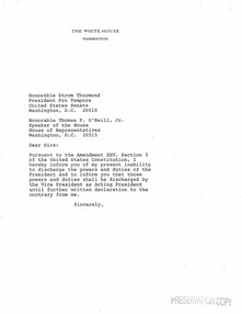 Draft Section 3 letter prepared (though never signed) after Ronald Reagan was shot on March 30, 1981 25th Amendment draft letters for Reagan or Cabinet after March 1981 assassination attempt.pdf