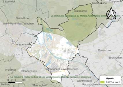 Carte des ZNIEFF de type 2 sur la commune.