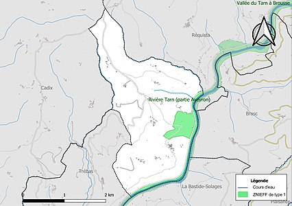 Carte de la ZNIEFF de type 1 sur la commune.